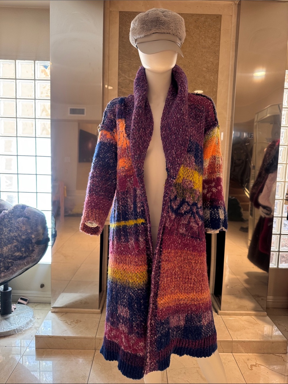 Free People Multicolor Chunky Knit Long Cardigan Sweater Boho - Picture 1 of 9